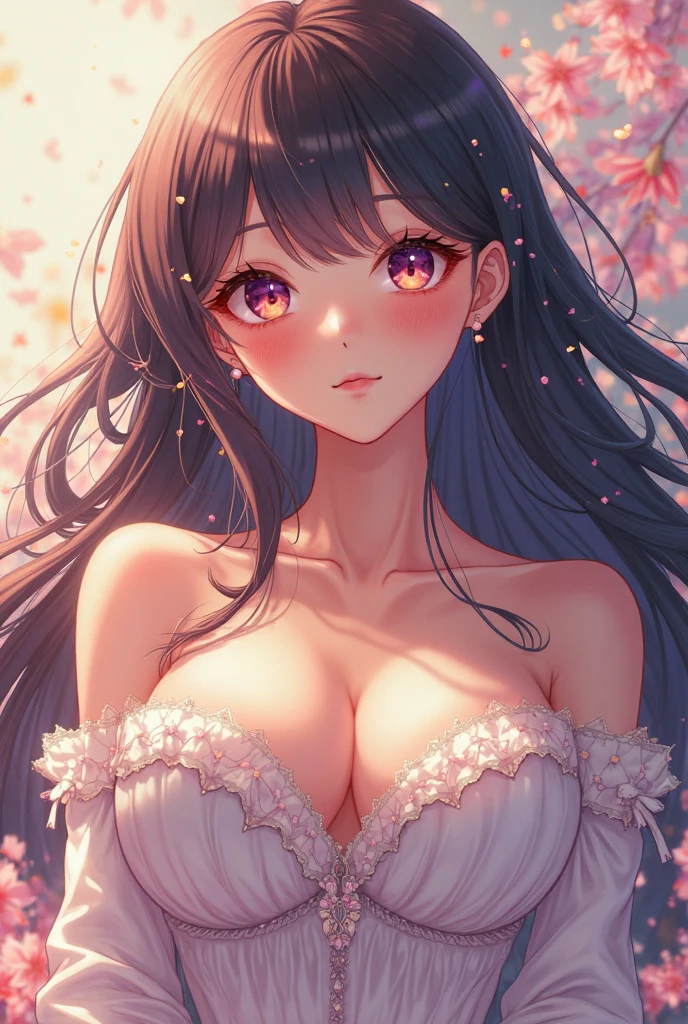 Amazing Chitanda, There is only one beautiful girl，Purple Eyes, Black Hair, Very red face，Very white skin，Glowing skin，Skin as delicate as porcelain，Naturally straight hair, Straight bangs，Extremely refined，Open lips，Long flowing hair，Beautiful Girl, Like a dream，Slim，Slim waist，Soft, (Sensual), (Kawaii), Dream quality，Beautiful big breasts，Sheer loose dress，Areola，Completely naked，Lower edge of breast，White gloves，Flower decoration，Deep V neckline，Loose neckline，White lace-up，Wide neckline，In school，look up，Place your hands on your inner thighs，Thighs clamp hands，Wet skin，Sweaty and sweaty，Sweating all over，it is raining，Next to the cherry blossom trees，Back to，Lean over，Hips，Side body，Gluteal groove，Completely naked的臀部，Bare back，Completely naked的背部，Light transmission，（no pants），nopan，pussy juice，Bare shoulders，There are no shoulder straps，Bare neck，Exposed collarbone，Exposing breasts，Exposing breasts侧面，Exposing breasts下面，Show your waist，Show your buttocks，Show your thighs，Exposing the groin，（No pants），extremely shy，Ultra-high resolution, (masterpiece:1.2, best quality), (Delicate and beautiful eyes: 1.2), (Beautiful and delicate face)