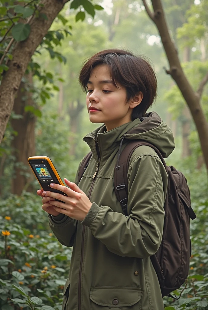 Some people in the forest are holding mobile phones