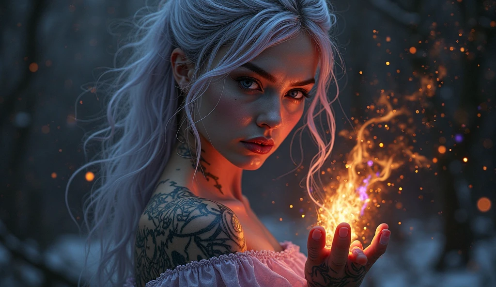 8K、(number々Award-winning masterpieces of、incredible detailing、textured、Maximum detail)、(hyper realisitic:1.4)、(reallistic:1.3)、(full body portrait painting:1.8)、(Upper Body Up:0.4)、(Top quality realistic textured skin)、(Elaborate perfectly symmetrical eyes)、Elaborate face、((medieval world))、((The Flame Devil of the Lord))、((The Fire Devil of the Lord's Hell))、(burning brightly、 Icy gaze)、(Full body like:1.6)、 (smiling mischievously)、(Eyes that glow red in the dark:1.5)、(A pair of red eyes emitting a strong red light from the inside:1.5)、(Swirling flames and flames in the background)、(dramatic light)、(A majestic sight)、(The expression is gentle and beautiful、Somewhere horrible)、Glass earrings in the ears、 (dramatic photography:1.4)、(dramatic pose)、(Golden hair)、(Silver)hair)、(maroon hair)、(Upturned hair)、((Downward-pointing hair)、(A simple necklace with exquisite workmanship around the neck)、(Bioluminescence with a brilliant glow:1.3)、(Fancy Flame Magic:1.2)、(Swirling flames)、 The Great Temple of the Devil、 Great Temple、 Great Temple、great cathedral、Temple ruins、Detached temple、(Luminous Magic Circle)、Ruins of the old castle、Shining majestic cloud masses and sky、lightning、Epic graphics、Faded、art by、(by Greg Rutkowski:0.8)、(teal and orange:0.4)、(art stations:1.5)、cinematic、((Neutral Color))、(HDR:1.5)、(Muted colors:1.2)、The ultra-detailliert、dramatic light、(intricate detailes:1.1)、the complex background、
