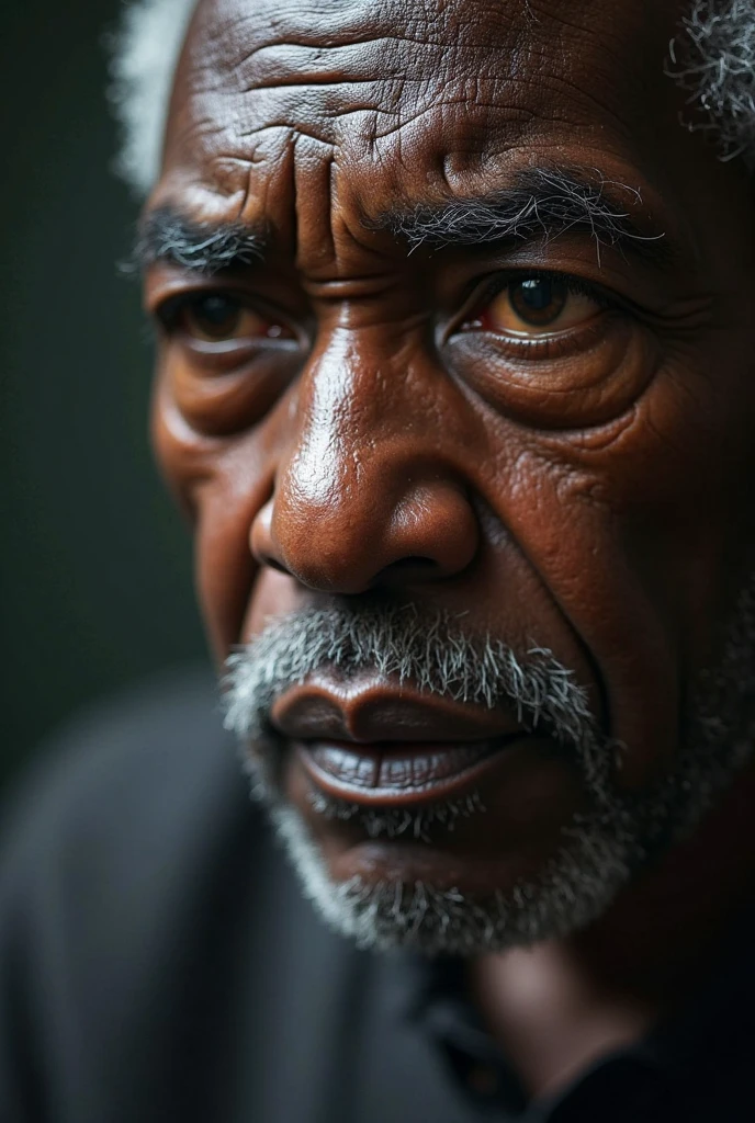 breathtaking close up portrait of 80yo Caribbean male World War II soldier at night 1945, Oblong face, sun wrinkles, masterpiece, award-winning, professional, highly detailed, Rembrandt lighting, low key lighting