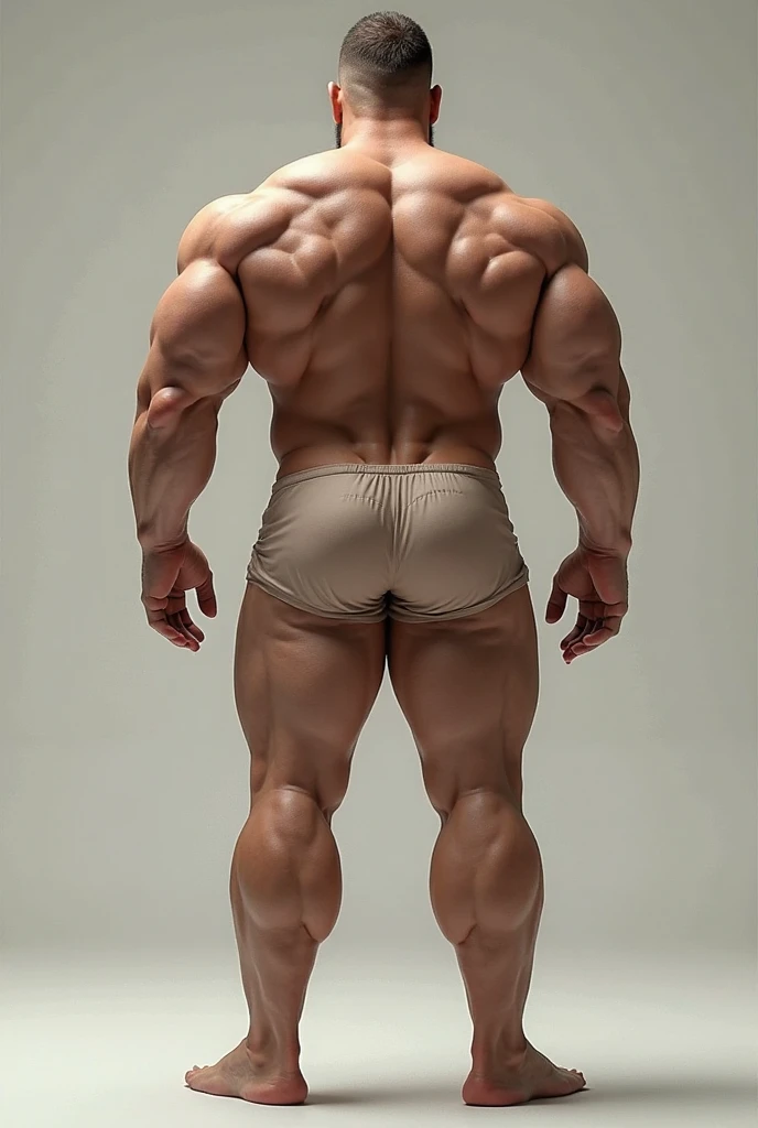 There is only one handsome Asian actor in the photo,35 years old,High target, Fitness,short hair, O-Shaped Beard,Perfect body, Dark skin color,Radiant Skin,Smooth skin,Shiny, shiny skin,Smooth pectoral muscles,No chest hair,No body hair,Muscle bulge, muscular, Very large pectoral muscles,Very sexy abdominal muscles,Very well-developed leg muscles,Huge concave and convex area,Brightens oily skin,Wearing a white leather shiny thong,Handsome face, Correct and accurate male body proportions, Wear white socks,Lying on gray background。