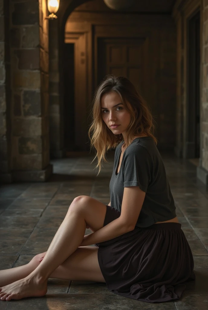 cinematic shot of a young beautiful girl in ragged clothesin, 19 years old, kneeling in a medieval village at sunrise, moosig, Nebel, neblig, Schatten, Nebelerious, Mithical, dunkel, Lichtstrahlen scheinen durch den Wald, Ambiente, Depth of field, Volumetrische Beleuchtung, Filmische Beleuchtung, launisch, heavy dunkelness, Schwarzer Himmel, Perspektive mit niedrigem Winkel, von Vincent van Gogh