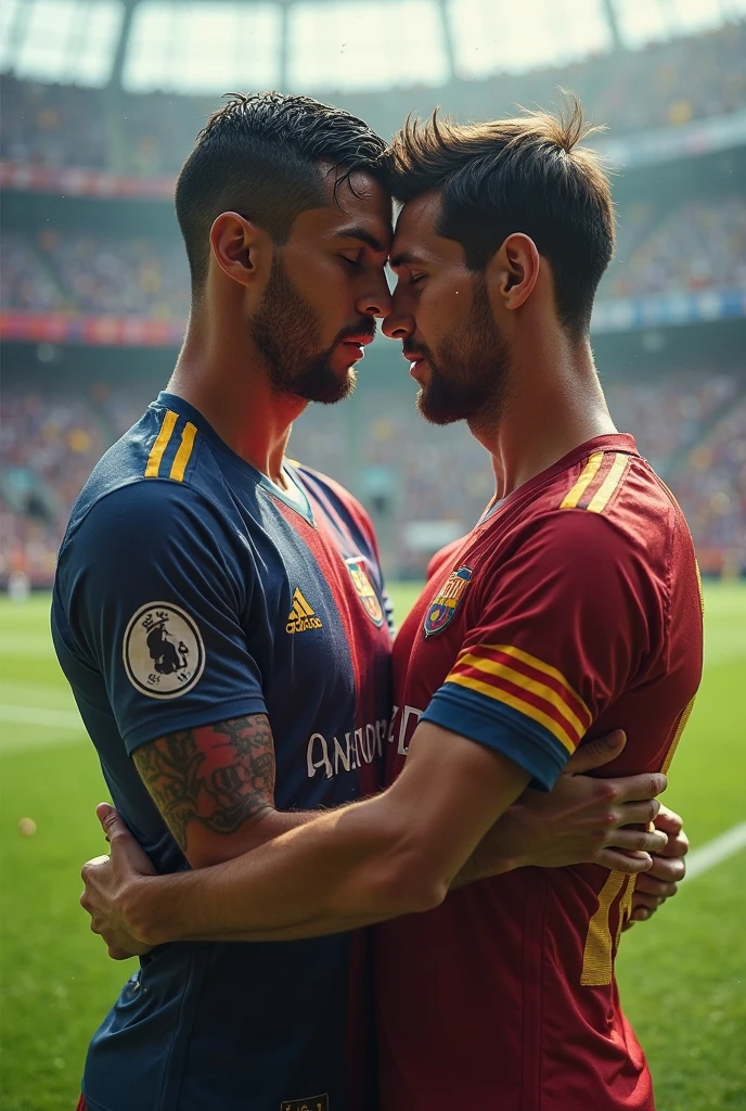 Messi and Cristiano kissing