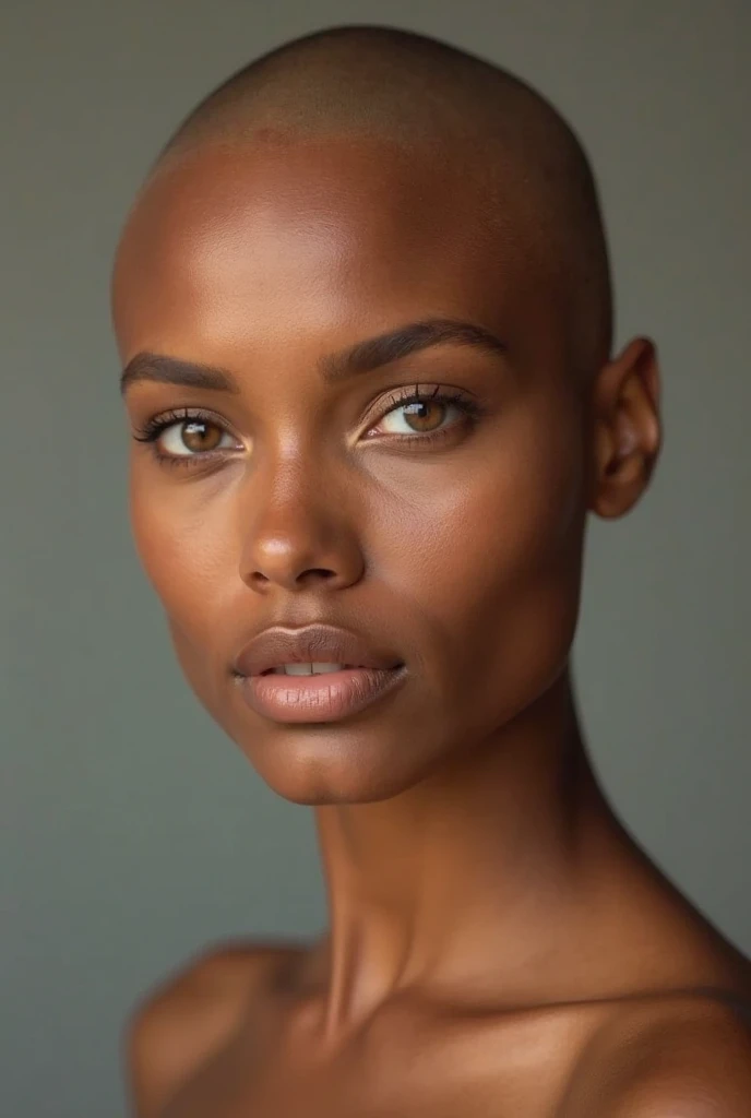 African american lady, skinny Shaved Head Thick Lips Low