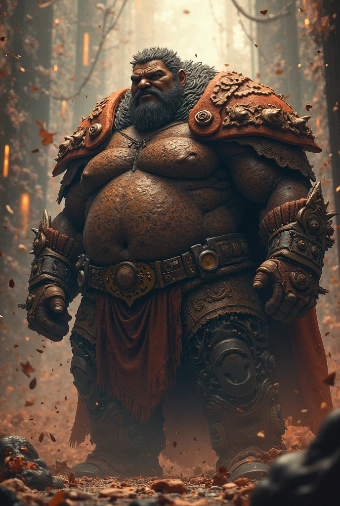 big monster man with big beard and shoulder armor, a bit fat