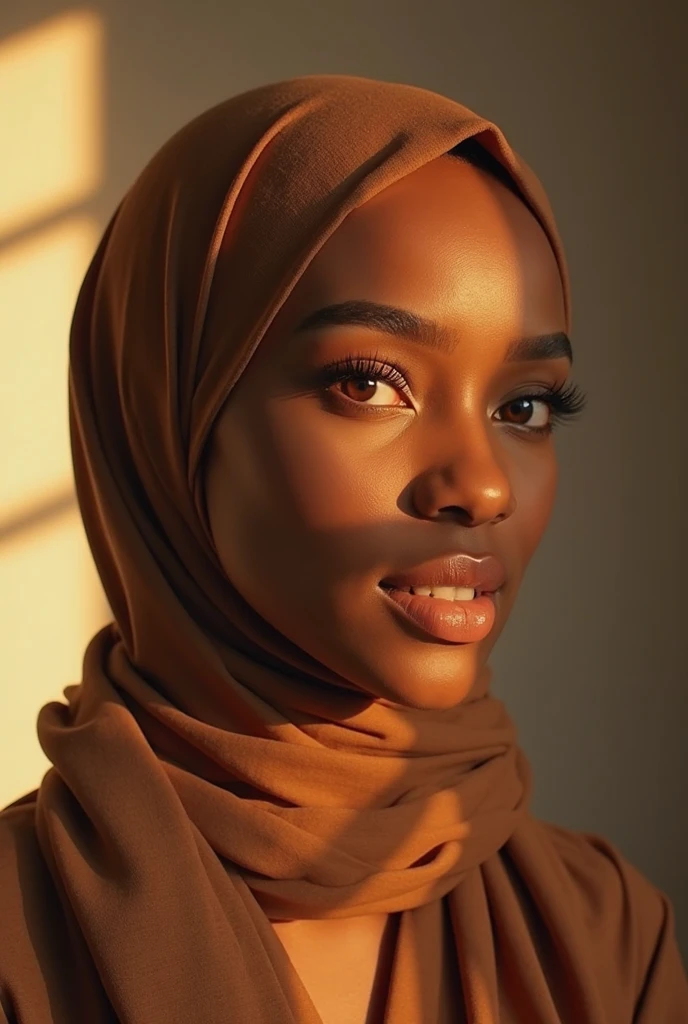 African model, close up, face focus, natural light, posing for picture, greeneyes, fat lower lip, huge lips, thick lips, dark skin, hijab, turtleneck sweater, long sleeves, freckles