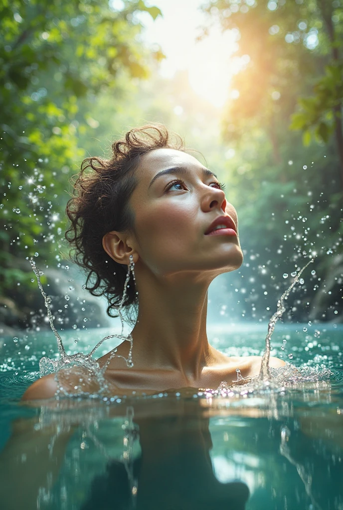 Symmetrical, High Detail RAW Color Photo Professional Photo, [:( High Detail Face: 1.2): 0.1], (lora:PJ DH), Double braids, pores, real skin, breast focus, straight up, an 20 year old woman under a waterfall, body in contact with water and ripples around, clear clean water, shining eyes, looking at the audience, wet clothes, transparent clothes, wet body, wet hair, Tyndall effect, lens flare, shadow,, bloom, natural lighting, hard focus, film grain, photographed with a Sony a9 II Mirrorless Camera, by Laurence Demaison, gaze looking beyond,red blush,Strong sunshine,delicate and messy hair,realistic skin textures, Pronounced pores and skin wrinkles,tropical rainforest,((strong light shines on the face)), The upper part of the body, naked portrait, nude photography, detailed armpit, pussy pubic hair, shiny nipple
