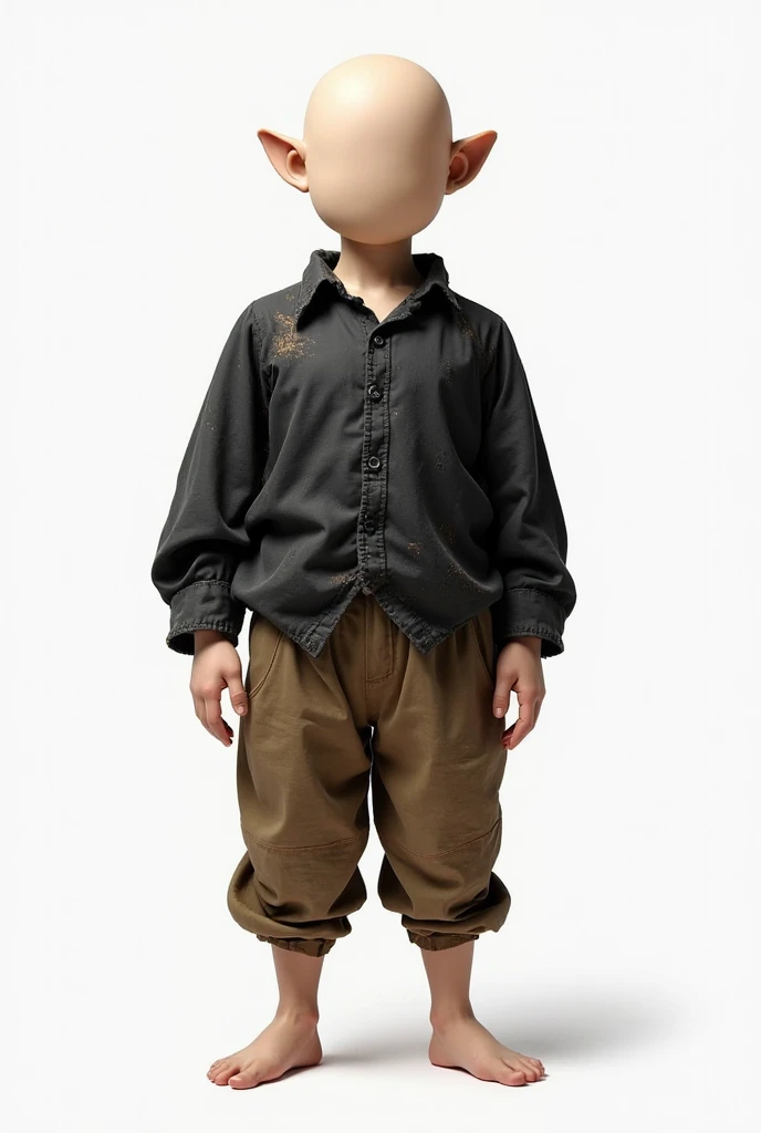 Generates an image of a boy in a black sweater, barefoot, The sweater is open and has black pants and a blue shirt under the sweater.