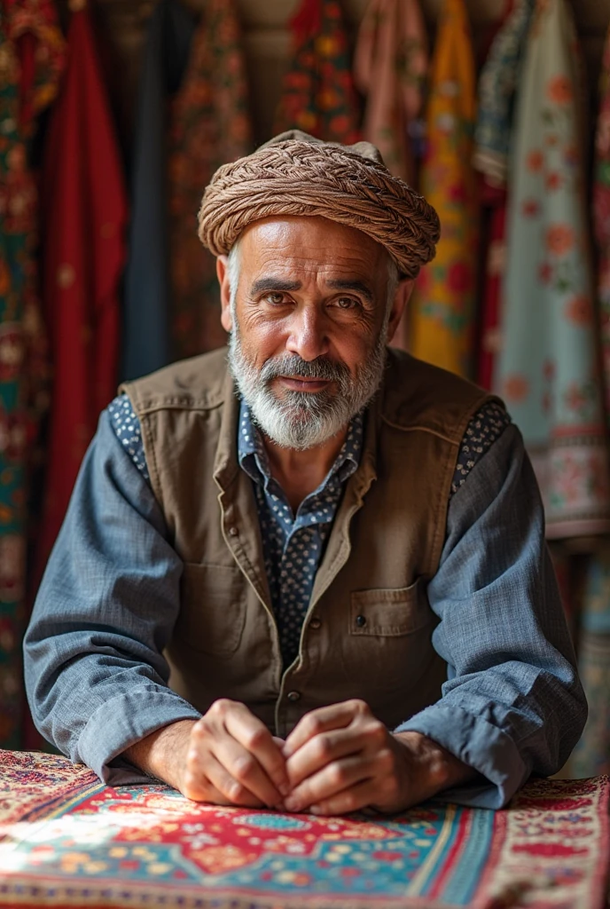 Old arabic  man tailor looking and smiling
