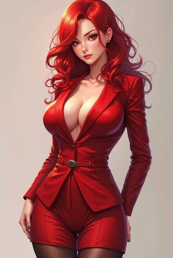 Brassiere, red skirt, red blazer, no shirt