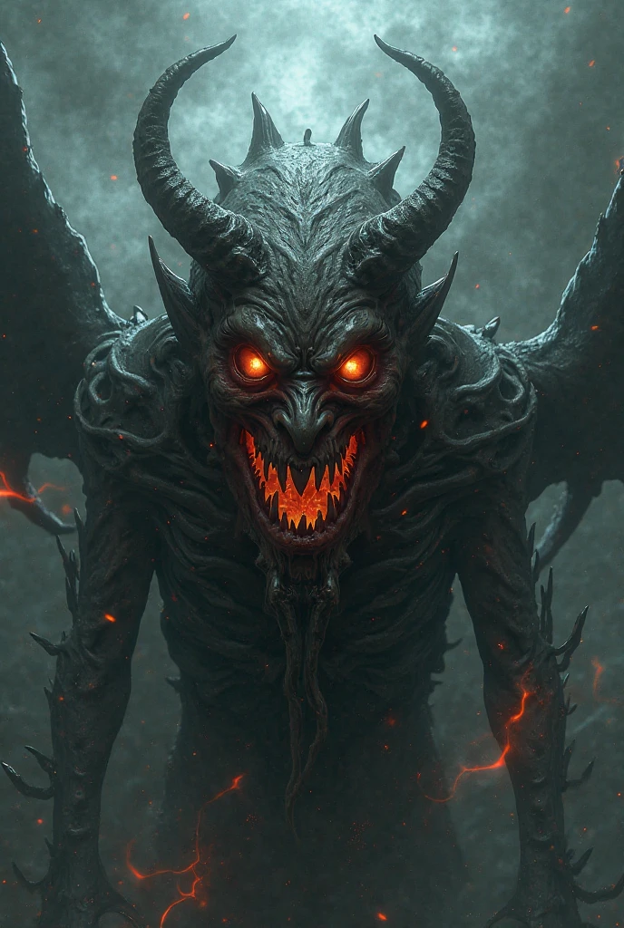 Evil demon, fantasy, complicated, elegant, Highly detailed , trending on artstation, keen focus, dark lighting, Intricate detailing, Highly detailed, uhd, realisti, Horror movie style, Dynamic Composition, 8k, mysterious, light particles, with shining light, Mshiff, wallpaper art, masterpiece, anime