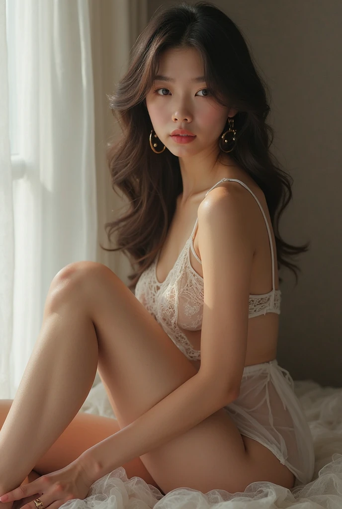 /imagine prompt: Top Quality,Masterpiece,Super Hi-Res,(Realistic:1.4), One Girl, Gaze, Wearing oversized off-the-shoulder knit over lingerie, Famous Korean actress, Kawaii, Shot at a luxury hotel :: --v 4 --auto