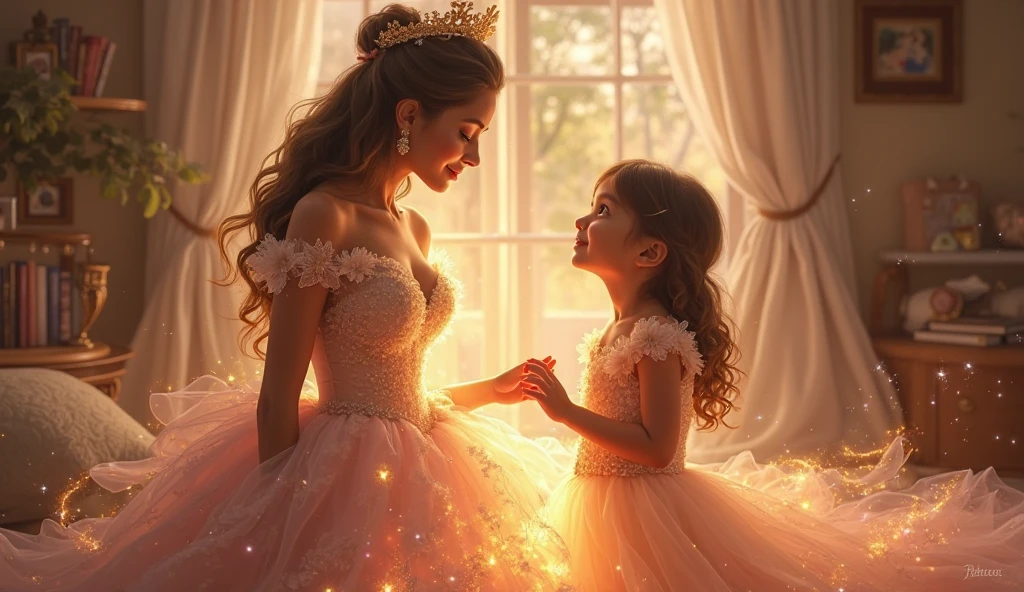 very beautiful Indonesian mother and daughter brown hair in soft pink dresses, pastel colors on the bridge, in a fresh green realistic forest, wearing soft pink dresses, pastel colors, tassels and ribbon ruffles, fantasy dresses, wearing soft pink dresses, pastel colors , soft party dress, pastel colors, soft pink romantic tutu, pastel colors, magic dress, soft pink dress, pastel colors, in a long dress in soft pink pastel colors or purple, wearing a beautiful dress, soft pink tutu in pastel colors, wearing a romantic tutu soft pastel pink