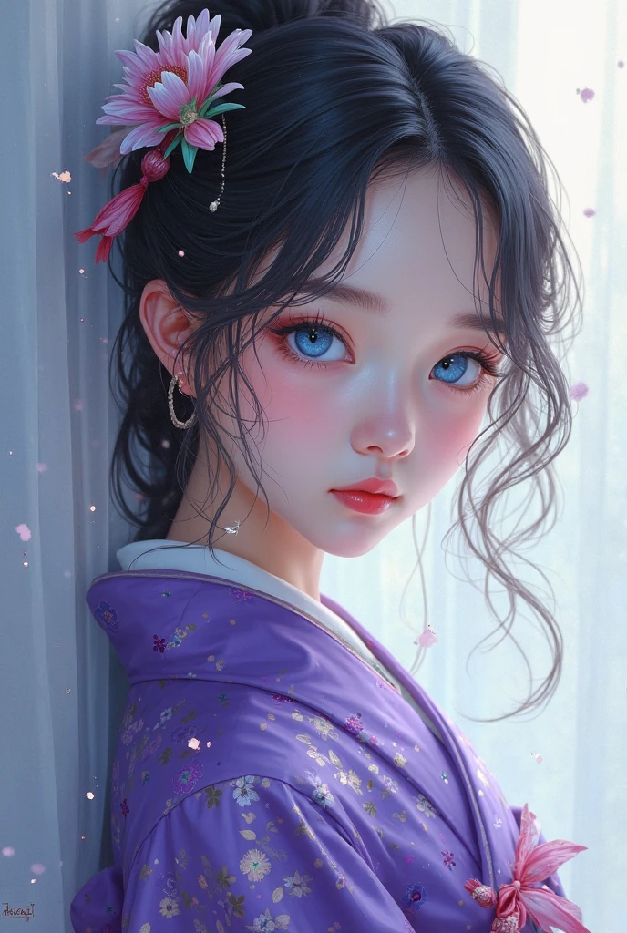 many peony flowers pink and violet, blue background, highly detailed, hyper-realistic, 3d, octane render, bright colors, digital painting, trend in artstation, sharp focus,