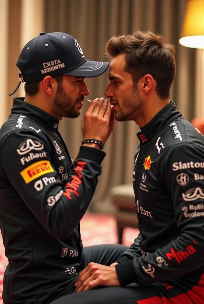 Maxime Crépeau kissing Lance Stroll on the mouth,in a room alone,2 men