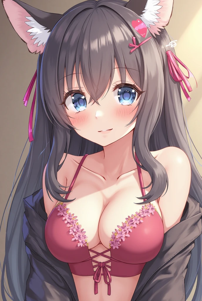 4K,High resolution, (Highly detailed CG,8k,wallpaper)、One five-year-old ,((Young Girl)),((Lori)),(Delicate and slim body),(low length),(Clean detailed eyes,smile),(きれいな整ったLarge Breasts),(Large Breasts),（nsfw,Micro Bikini,Pink frills,),(Black Hair,Pink inner color hair)
