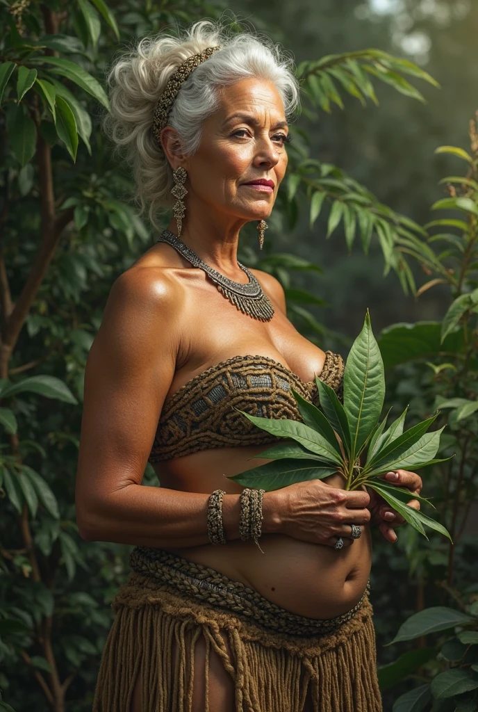 
(((masterpiece, best_quality, ultra-detailed, immaculate:1.3, sharp detailed))), (((75 year old mexican tan woman with grey hair and wrinkles))), cavewoman, ((( girl standing in the middle of rocks with green plants)))(dark tan skin)(from the front) ((blueish black hair)) short hair, braid , grey hair, beutiful inviting old woman, grey eyes,freckles,lips, (((background of rocks and green plants))),(((((wearing only a tiny hanging cavewoman pelvic curtain made of a single brown and green leafs))))),((topless)),((looking at the camera, playful smile, inviting face,perfect detailed face,)) beutiful face, perfect eyes, wide hips, cavewoman, nsfw, ((naked flat chest))(loincloth hanging barely lower than the pussy) (pussy focus, legs open,)(((realistic old woman)))((curvy muscular body))((perfect pussy))((completely naked legs, completely naked chest))((pubic hair visible))((((((pelvic curtaing made only of a big green-brown leaf))))))((two braids hairstyle, grey hair))(((one leg in the air)))((wearing a yellow collar))