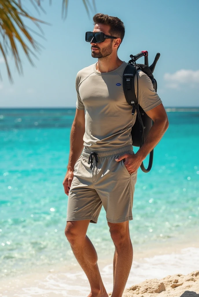 The Scene: In the heart of a sprawling, ethereal desert landscape, the blonde male model with striking blue eyes becomes a beacon of vitality amidst the barren beauty. His athletic, toned physique is on full display, shirtless and glowing under the intense rays of a scorching sun. He wears bright, cobalt blue cargo shorts that stand out vividly against the endless sea of golden sand dunes.
The setting is an isolated, otherworldly desert, where the shifting sands create a landscape that seems to move with the wind. The ground beneath his feet is a mixture of fine sand and smooth, sun-bleached stones that have been shaped by centuries of erosion. In the distance, towering, jagged rock formations rise from the desert floor, their surfaces etched with ancient symbols and mysterious carvings, remnants of a long-lost civilization.
The air is hot and dry, carrying the faint scent of warm minerals, and the distant, eerie sound of wind howling through the rock formations echoes across the dunes. The model stands confidently in this vast, arid expanse, his stance firm and resilient. One hand rests lightly on the rough surface of a large, sun-warmed boulder, the other casually at his side, fingertips brushing the gritty sand that swirls around his legs.
His gaze is directed towards the horizon, where the sun is beginning to set, casting a fiery, orange glow across the desert. The sky above is a gradient of deep purples and blues, as twilight begins to creep in, creating a striking contrast with the warm, golden tones of the desert. His expression is one of quiet determination and introspection, as if contemplating the mysteries of the ancient world that once thrived in this now desolate place.
The interplay of light and shadow creates a dramatic atmosphere, accentuating the model’s chiseled features and the stark beauty of the desert landscape. The cobalt blue of his shorts echoes the deepening sky, merging his modern, stylish appearance with the timeless, rugged majesty o