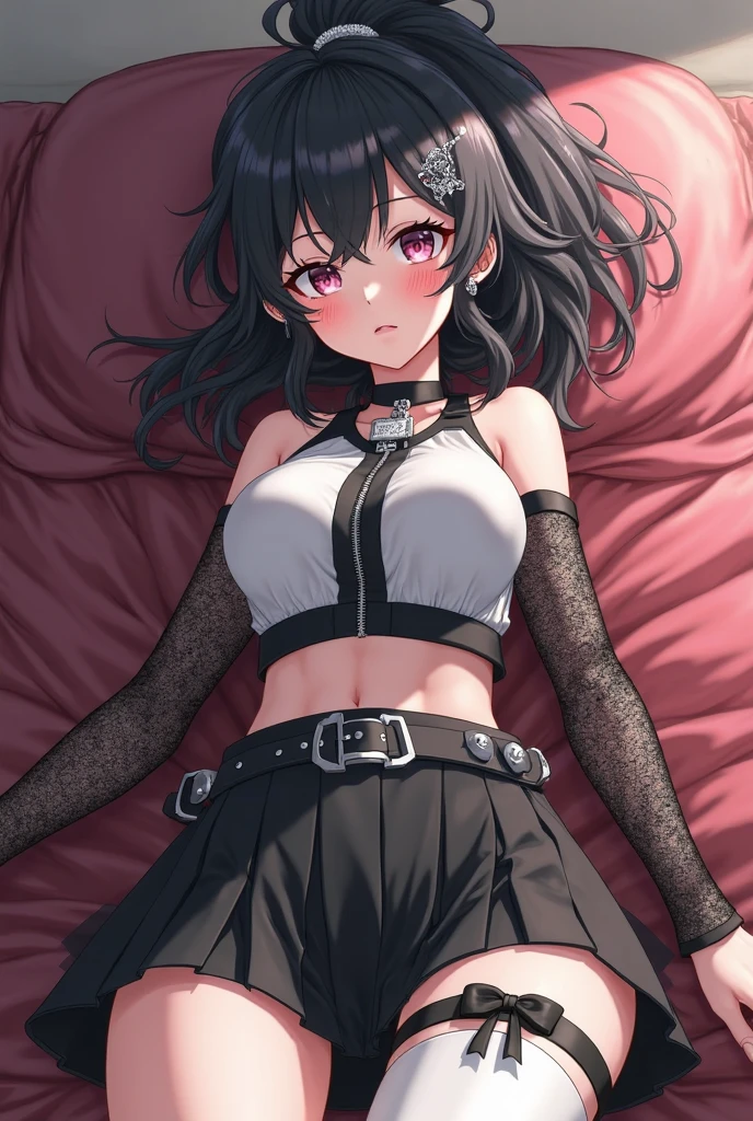 Gazing at the audience　　　Black suspenders　　　bulging big breasts　　 　 　　　wall 　mini skirt　garterbelt　garter　　　　　　vision　　　Small face　 　　　holster　　　Beautiful woman　　Show me your hands　　 Lying in bed　　vision 　　Taunt　~ side　~ side汗 　arm　　belt　summer　Armpit sweat