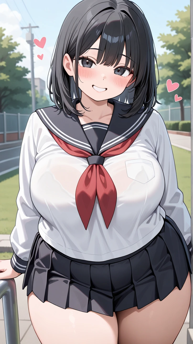 ((Highest quality)), ((masterpiece)), (detailed), , ，sexy，((Vaginal sex))，Short Bob，Black Hair，breasts of average size，blush，School uniforms，One eye closed，Her partner inserts his penis into her vagina，，Climax，Orgasm，((Cowgirl))，She is on top of her partner and moving her hips，student，
