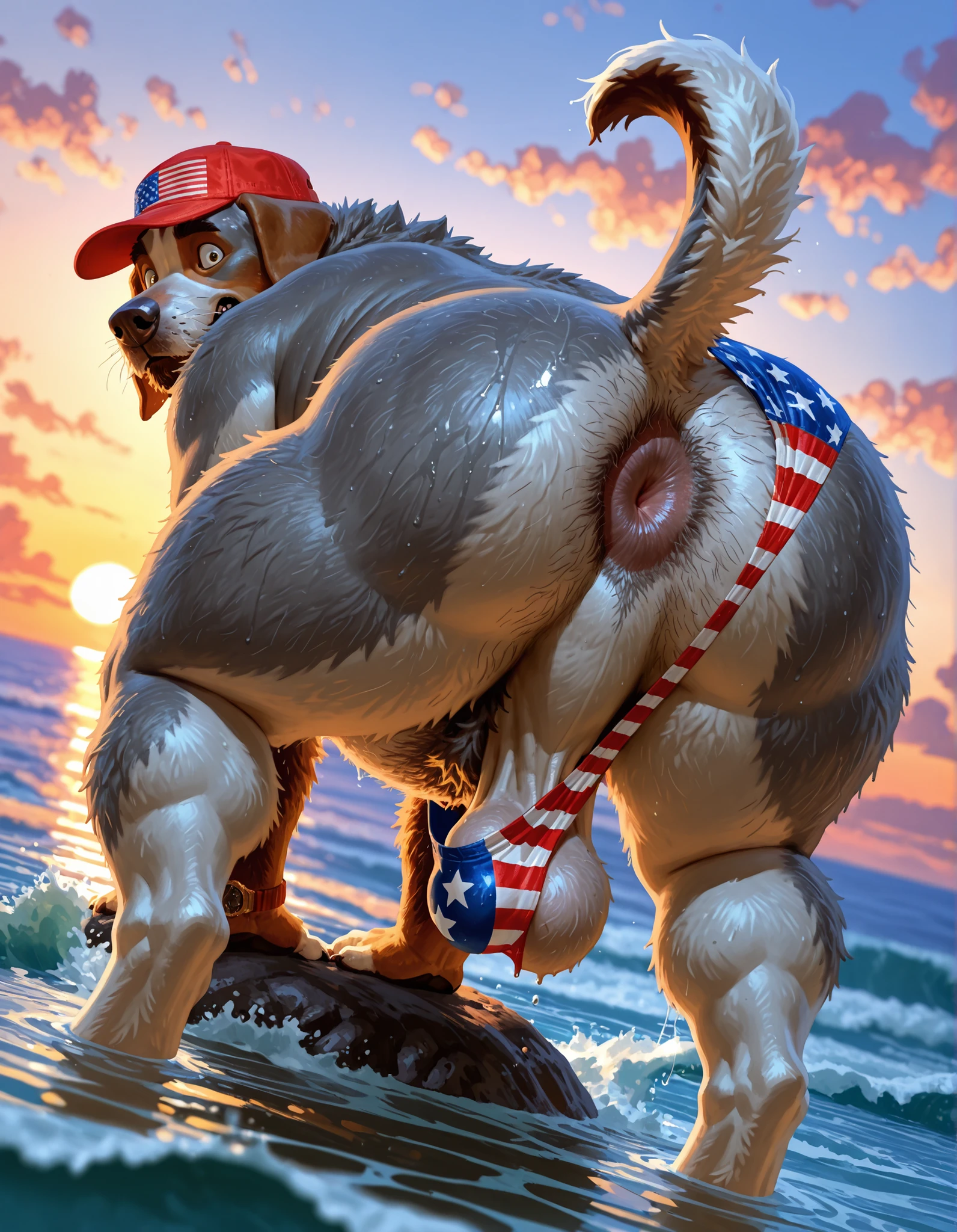 Duo, score_9,score_8_up,score_7_up, source_furry, (an Anthro avian bald eagle, white body, female, tall, athletic body, wearing a bikini bottom with the American flag design on it, breasts, nipples, blue eyes, bird arm texture, bird leg texture, humanoid feet, 5 toes):1.4, fireworks background, squatting, blowjob, she is sucking on a human males cock, male is cropped out,
