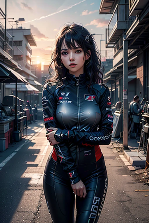 absurdres, foto RAW, mais alta qualidade, (obra-prima: 1.3), foto de cor RAW de alto detalhe, foto profissional, unidade de papel de parede CG 8k extremamente detalhada, foto-realista, realista, foto RAW, obra-prima, melhor qualidade, highres, illustration, 1girl, 18 ANOS,  forte, Asian, japonesa, cabelo preto com mechas na frente, cabelo liso, medium length, Hairstyle Random, pernas fortes, rosto lindo perfeito, cardune lips, belos olhos realistas, pale skin, textura de pele detalhada, seios grandes e naturais, bunda pequena. corpo atletico, forte. Serious. Suada. Lutadora de MMA, lutadora de UFC. She looks amazing. (jaqueta de motocross laranja com detalhes verdes, roupa de motoqueiro, design detalhado), Streets of São Paulo.