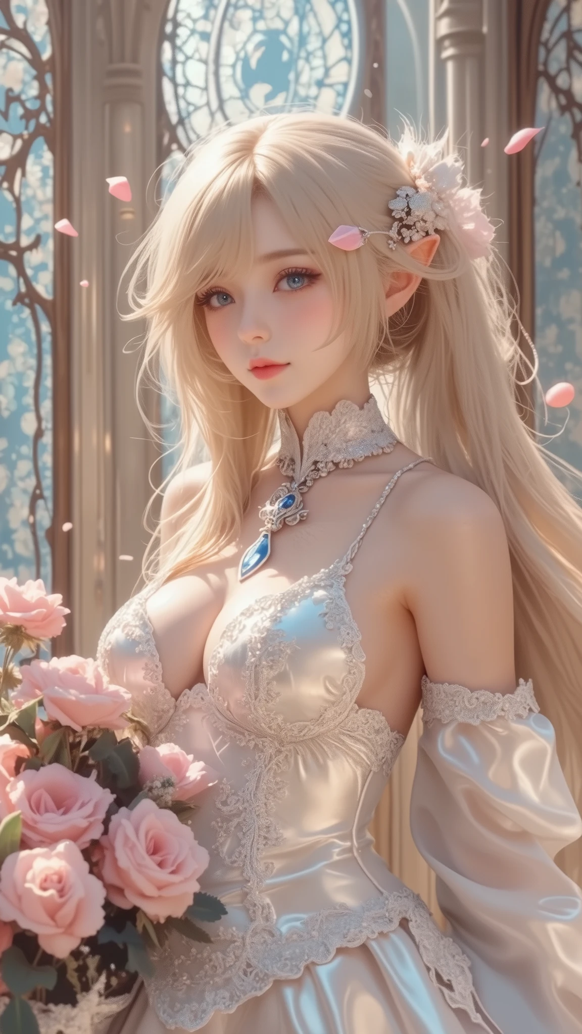 masterpiece,Highest image quality,Super details,best quality ,extremely delicate and beautiful, Very detailed,best quality, official art, Extremely detailed CG unified 8k wallpaper, portrait photo, The most beautiful look,Blonde hair, blue eyes,Radiant skin and radiant eyes, beautiful skin,(detailed lighting:1.2), (Beautiful and detailed light:1.3), deep understanding, beautiful nude color, complex, number, Smooth, sharp focus, end of the world, epic reality,looking at camera, (high dynamic range:1.4),face camera, (pastel colors:1.4), beautiful big breasts,end of the world的, give up, neutral color, night, screen space refraction, (intricate details, Super detailed:1.3), art station, lens, vignette, complex background, buliding,charming smile,Blushed,Shy,detailed background,(Various colors of dream catcher earrings missing color,Color is black,White,pink,Purple,red,blue,orange color,green,blue,,),sexy and sultry,(Obscenity exposed,camel toe,comb neatly,),The sexiest look,Peach Milk Tea Smooth Velvet Versailles Dress,Ultra thin,translucent,透视蕾丝无肩带Ultra thin连衣裙,body of,
