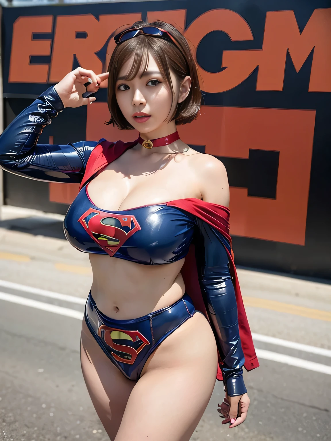 ((Unreal Engine 5)), ((ultra high definition)), ((ultra high resolution)), ((full sharpness)), ((maximum quality)), ((Cinematic)), ((8k)), ((aunt Cass Hamada)), ((Big Hero 6 movie)), ((completely faithful to the film)), ((identical to the film)), ((extremely beautiful)), ((fat woman)), ((alone)), ((full body)), ((ultra detailed face)), ((ultra detailed eyes)), ((brown eyes)), ((ultra realist eyes)), ((ultra detailed irises)), ((perfect body)), ((ultra delicate hands)), ((ultra detailed hands)), ((ultra detailed fingers)), ((natural lighting)), ((front view)), ((malicious smile)), ((smooth skin)), ((ultra small breasts)), ((flat chest)), ((very big ass)), ((ultra wide hips)), ((huge hips)), ((ultra wide hip bones)), ((very wide pubis)), ((ultra thick thighs)), ((ultra thin waist)), ((totally ultra realistic)), (so sweet), ((repeat the same face)), ((always the same face)), ((repeat always the same face)), ((always the same body)), ((always the same proportions)), ((flat belly)), ((looking at the camera)), ((streets of San Fransokyo)), ((hair identical to the film)), ((short hair)), (CURVY:1.3), (supergirl costume:1.2), (MILF:1.5).
