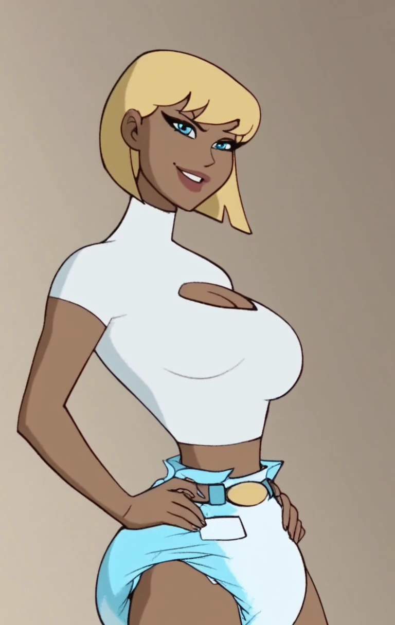 CRU photo, (highly detailed skin, detailedeyes:1.1), details Intricate, best qualityer, 8k hd, soft lighting, vegeta, breastsout, (female:1.2), 1 girl, aretes, jewerly, whitegloves, spiky hair, dougi, ssmile, hair blonde, greeneyes, super saiyan, bunny suit, bunny ears, sexly, not bar, barista, Dance