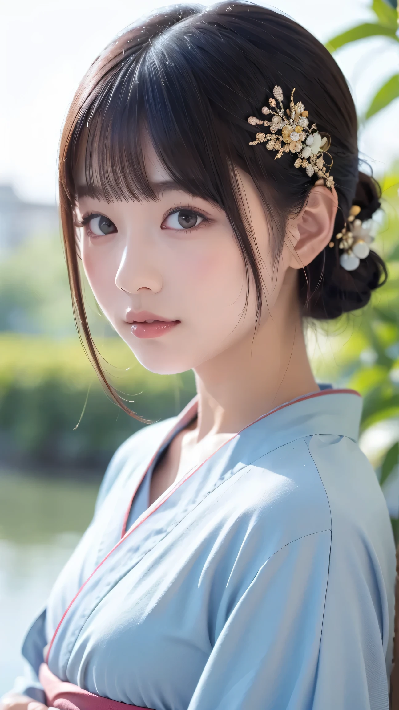 (8k, raw photos, top quality, masterpiece:1.2), Highly Detailed RAW Color Photos, professional photo, (realistic, photo realistic:1.37), (top quality:1.2), Cinematic Light, (Very detailed face:1.2), (masterpiece:1.5), 1girl, solo, upper body, waist, black hair, BREAK
Ancient Temples, Lush Garden, bright colors, Quiet Pond, Traditional architecture , cherry
breaks
Bokeh pictures, (Soft Focus):1.2, Blurry Highlights, dreamy atmosphere, Shining circle, captivating depth
breaks
(Japanese Kimono, hair ornament:1.2)