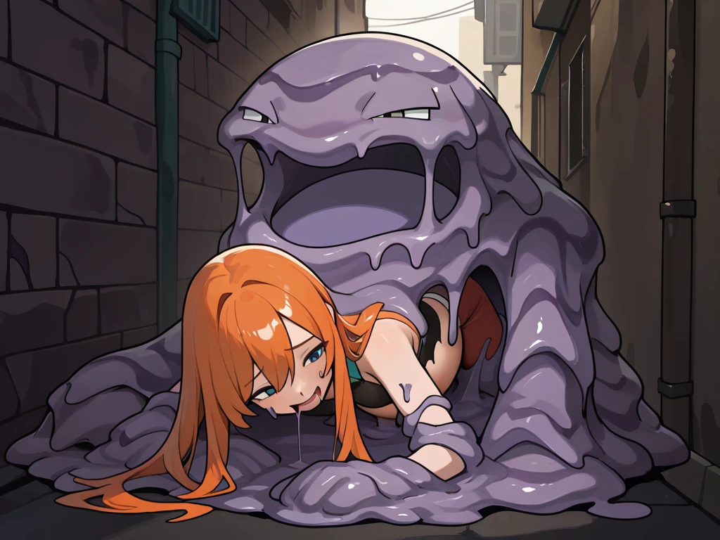 masterpiece, best quality, high quality, beautiful anime character, solo, anime girl with red hair, soft hair, long hair, blue eyes, elf ears, big breasts, mature female, tall female, big girl, thick, ((torn clothes, tattered , teared torn skirt, torn necktie)), giant tentacles, big tentacles in pussy, (semen on body), tentacle pit, tentacles, tentacles cum, tentacle sex, (Hanging in the air with a tentacles), hang in the air, hands tied up, legs tied up, spread legs, meatshield style, (crying, screaming), full body, 