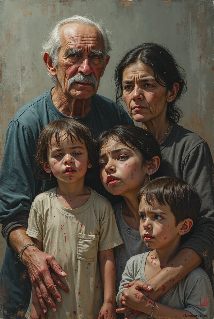Poor family with scared eyes