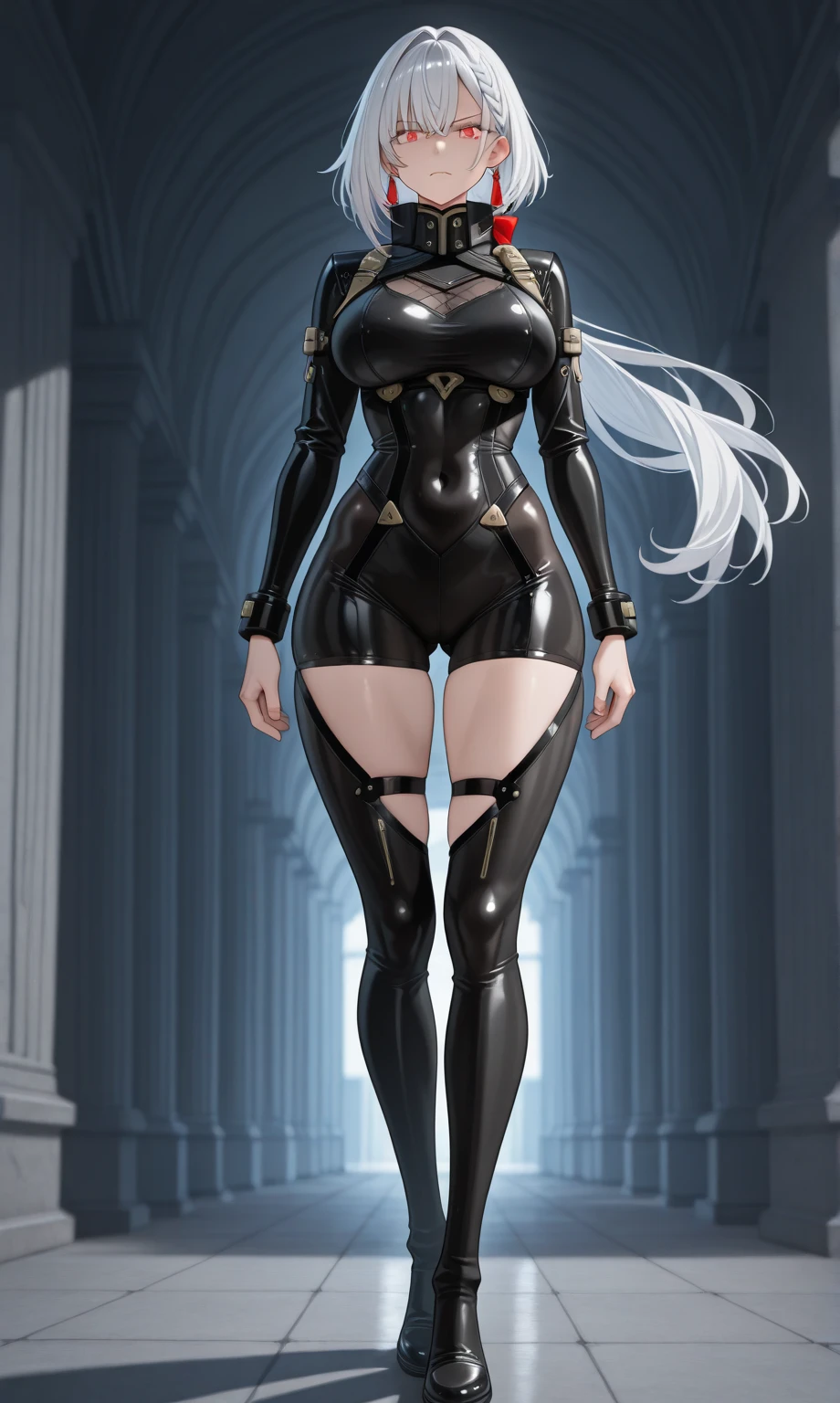 Jogo de Nier Automata Estilo, Rosto realista e delicado, ((master part)),((corpo inteiro)), Two visions of the same character in the same outfit, ESTILO DE FOLHA DE MODELO, Jogo de T-Pose.