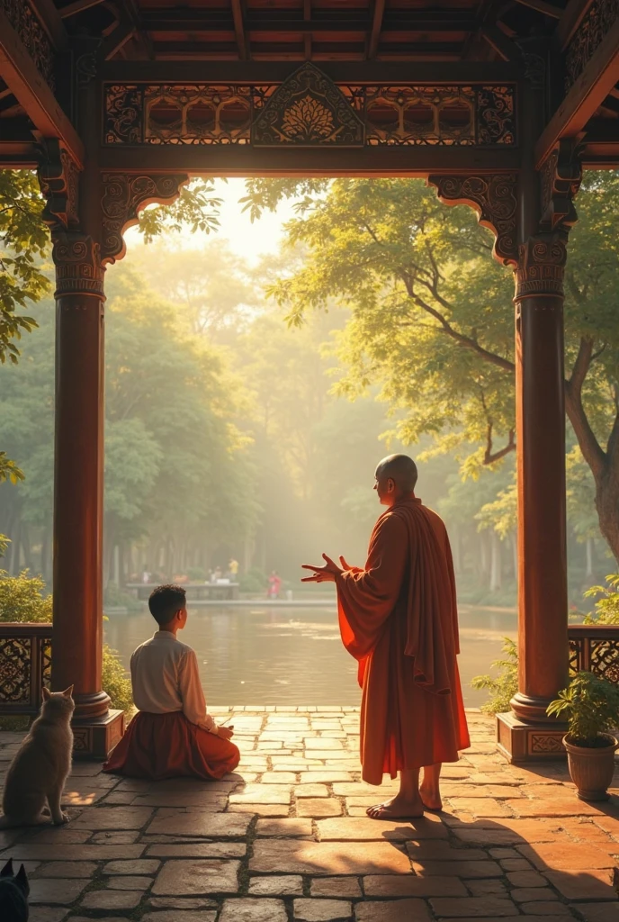 It is spring time in the old city of mathura in 3rd century BC. A young monk dressed in sage clothes is walking out of the city gates of Mathura and the streets are lonely.Trees are filled with blossom flowers and koels are sitting on the trees.Outside the city gates a mango groove is there. Under that a woman is sitting and she is having small pox and looks ugly.