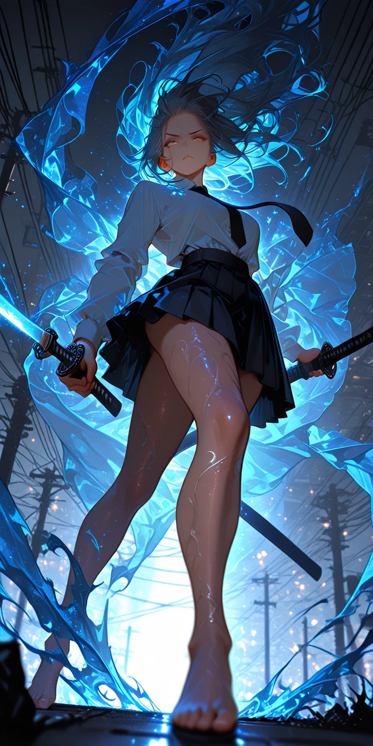 Masterpiece, Ultra high graphic, 1 Girl, ((Fran)), Black short hair, hair between eyes, Cat ears, ((Standing holding a holy sword:1.4)), (Fighting pose girl) Random low angle, cute, looking at viewer, blushing, little smile, mid-chest, spread legs, day atmosphere, soft skin, beautiful, Very sexy, nfsw, hands on pussy, legs opened