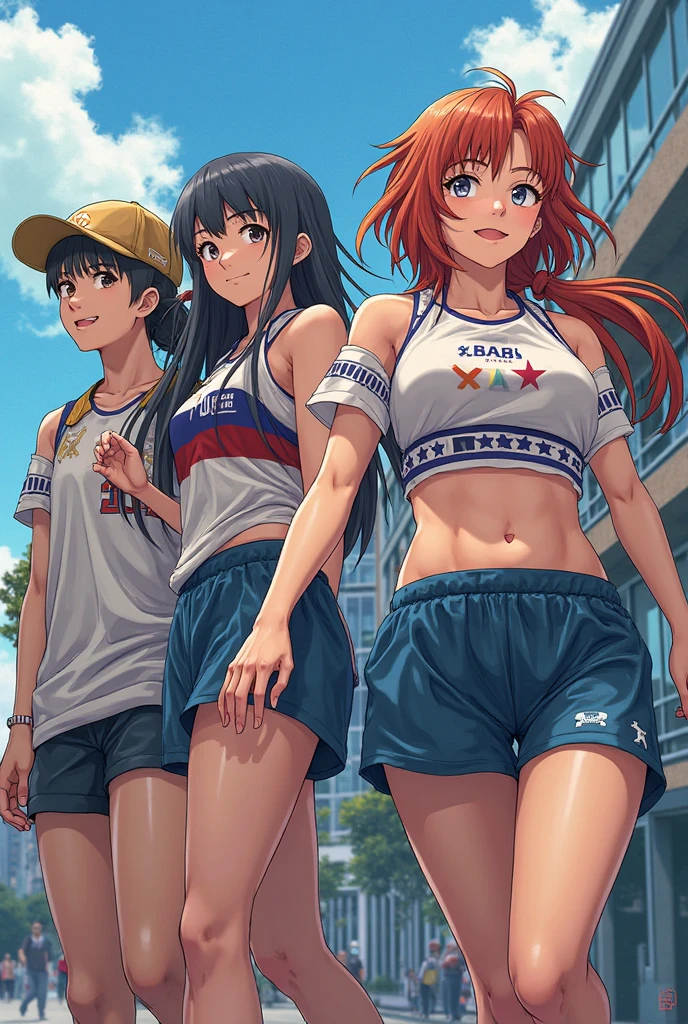3 girls (((3 girls))), (((slim muscular girl thin muscular girl slim cut physique girl thin waist large breasts skinny))) very dark skin black skin very dark brown skin black hair yellow eyes back alley darkatmosphere trash bins blowing paprs in the wind