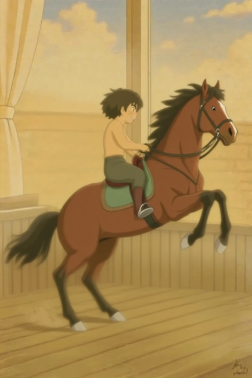 Close-up portrait of a person sitting on a horse in a shirt, from yowamushi pedal, from attack on titan, muscular!!, hijikata toushirou of gintama, official anime still, shuushuu anime image, muscular!, nobutaka ike, ( ( ( yoshinari yoh ) ) ), miura kentaro!
