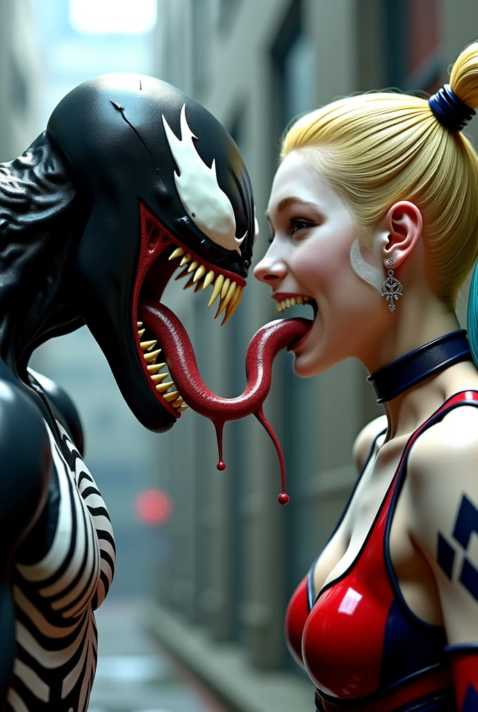 Sexiest Harley Quinn sits on Venom's lap