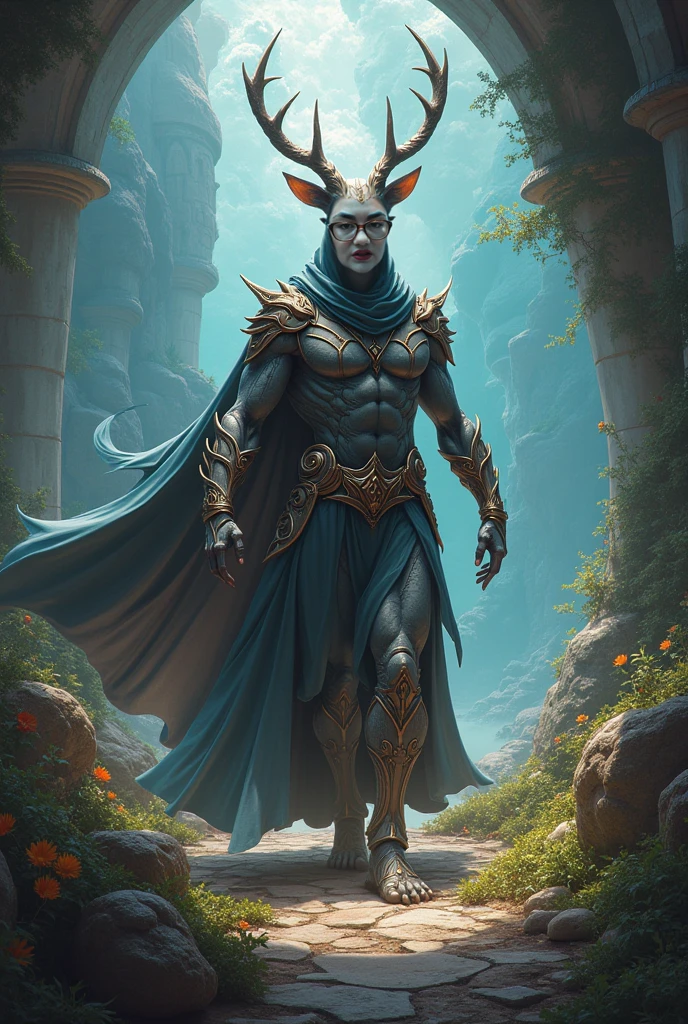 an immense statue cut into a mountain, his body and the most slender and delicate of all the Elders, he possesses a kind of bronze-colored armor on some parts of the body, such as on the legs, arms, chest and head. The body of this entity resembles that of a satyr with goat legs that end in laced hooves. At shoulder height, Shiva has a flat stone platform surrounded by walls that extend across the upper body like a hump. The platform causes the head to be below this platform curved to the chest and from it 3 paras of arms protrude from each side of the body, two of them thicker than the others. --auto --s2