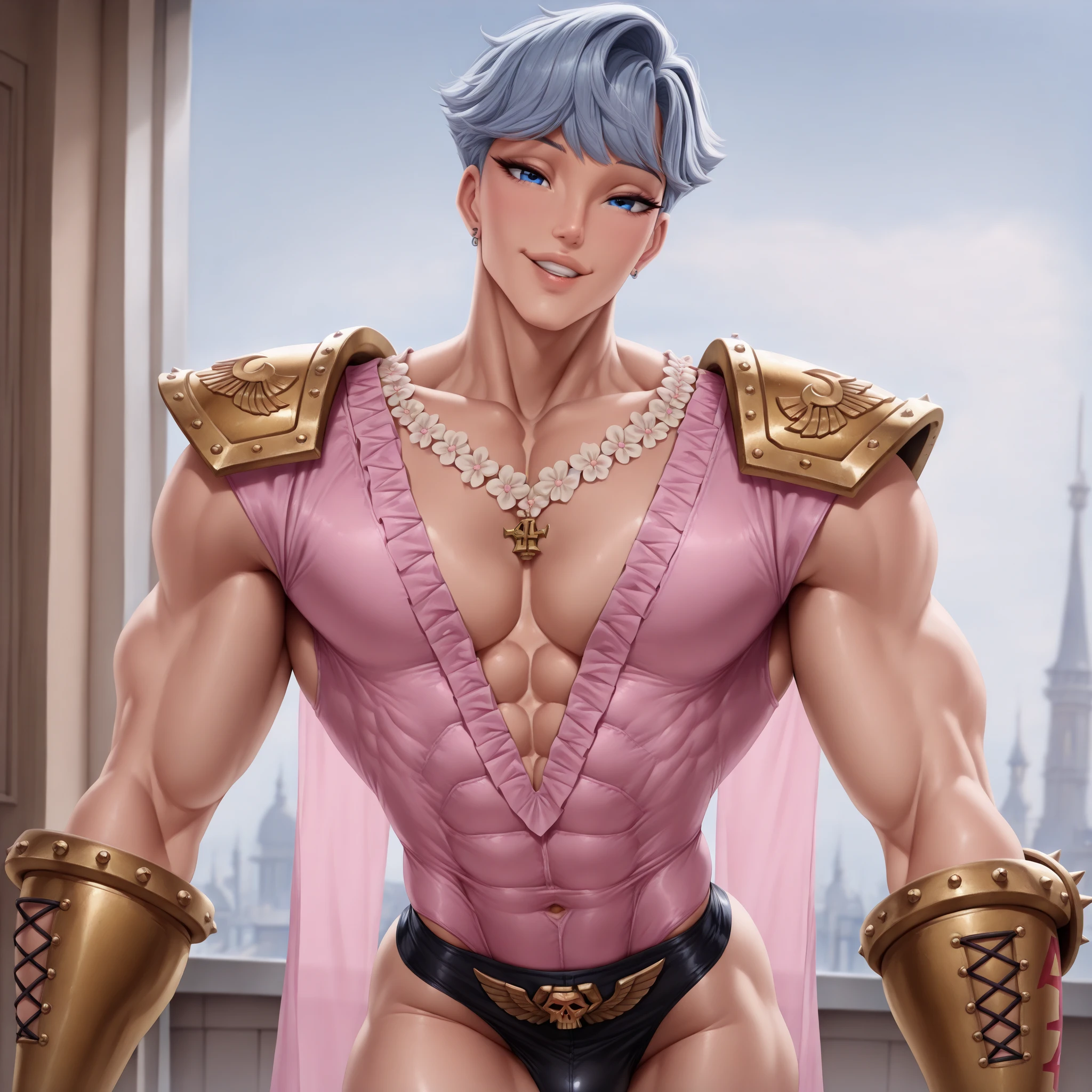 HOMEM Drag Queen;, Drag Queen;, cabelos longos, cabelo rosa, maquiagem, sem camisa, peito muscular, volume na cueca, bojo, Grande, EM PALCO PRINCIPAL