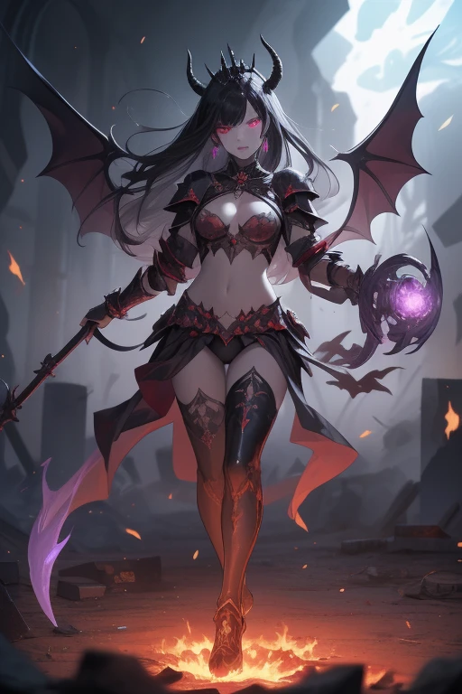 full body shot shot,portrait,solo person,a beauty girl,Hair over the shoulder,succubi,Happy,pointy ears,goat horn,high-heels,Put your hand to your mouth,Crossed waist with one hand,Whitish skin tone,Bow collar,比基尼,grin,Magic pupil,a garter belt,The demons,The demons翅膀,Bat wings growing on the back,Crop topping,Sexy dressing,underwear,The demons尾巴,Arrow shaped tail end
