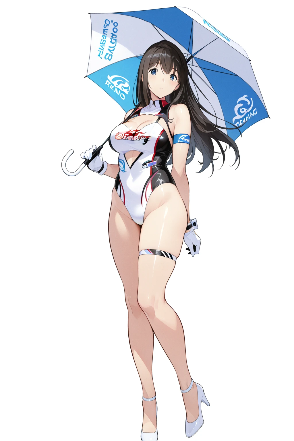 takimoto hifumi,(((see-through Shiny glossy high leg leotard swimsuit,thigh-high socks,See-through long gloves))),Rough breathing, sweaty body,Blushing, looking shy and glaring at me,Heavy breathing,saliva, sweat, Sweaty and wet all over,((Perfect body,))((Super beautiful,))((High quality,))pov, Looking at Viewer,gigantic breast,collar,nsfw,Sun visor,smile,