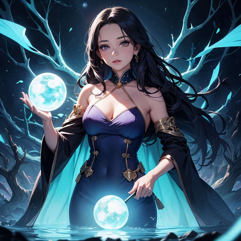 girl,teen, asian, water mage, magical dress and cloack, magical book, water magic, manipulates water,topless, exposed breasts, naked breasts,vibrant appearance, creative behavior, imaginative, sensual, spontaneous, highest quality, skin texture, intricate details, (cinematic lighting), RAW photo, 8k