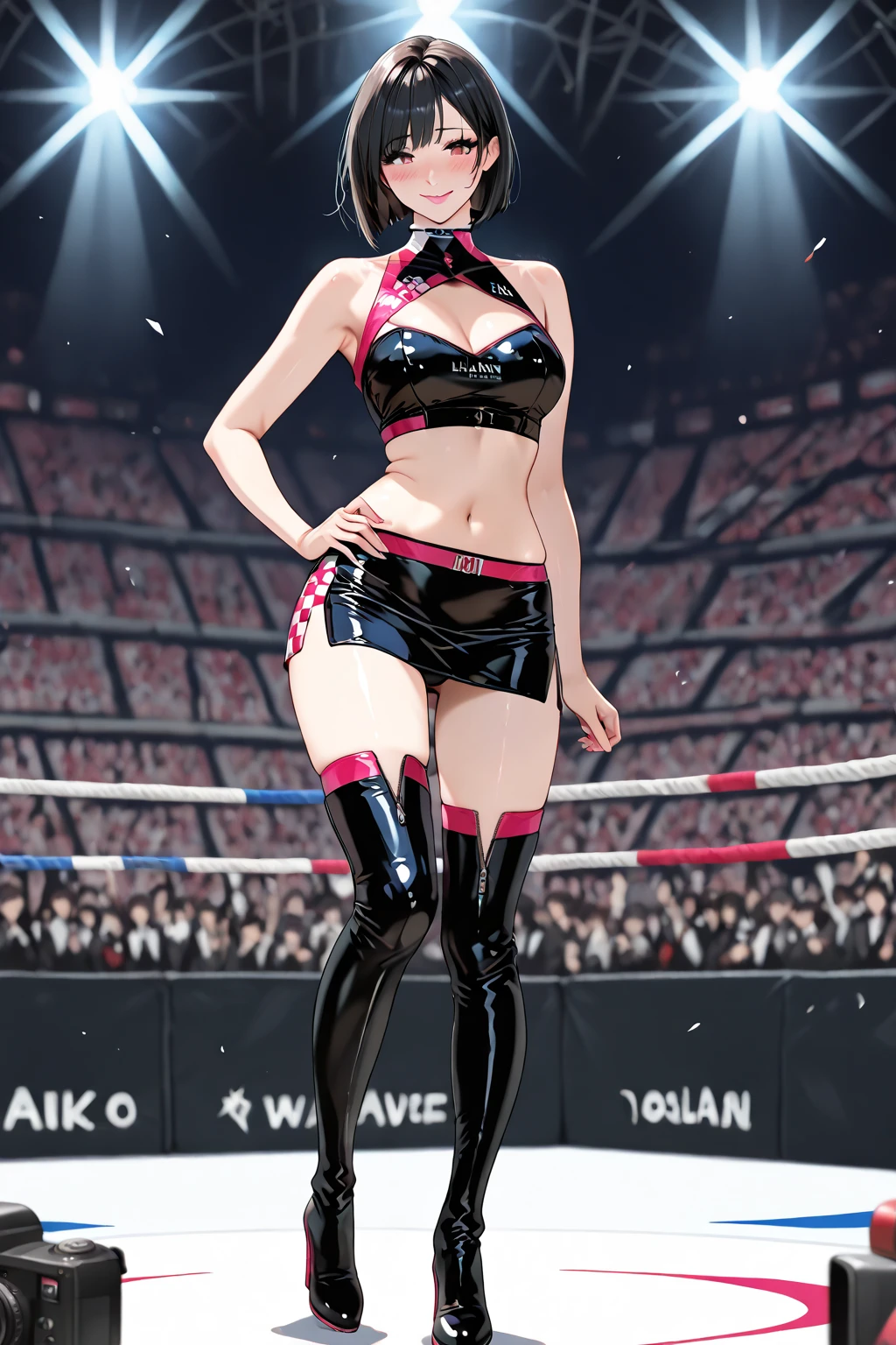 highres,absurdres,masterpiece,best quality,original,extremely detailed CG,extremely detailed wallpaper,perfect lighting,standing on the stage,looking at viewer,1girl,blurry background,bare hands,
<lora:edgNeonBabes:0.8>,edgneonbabes,glowing,high heel boots,