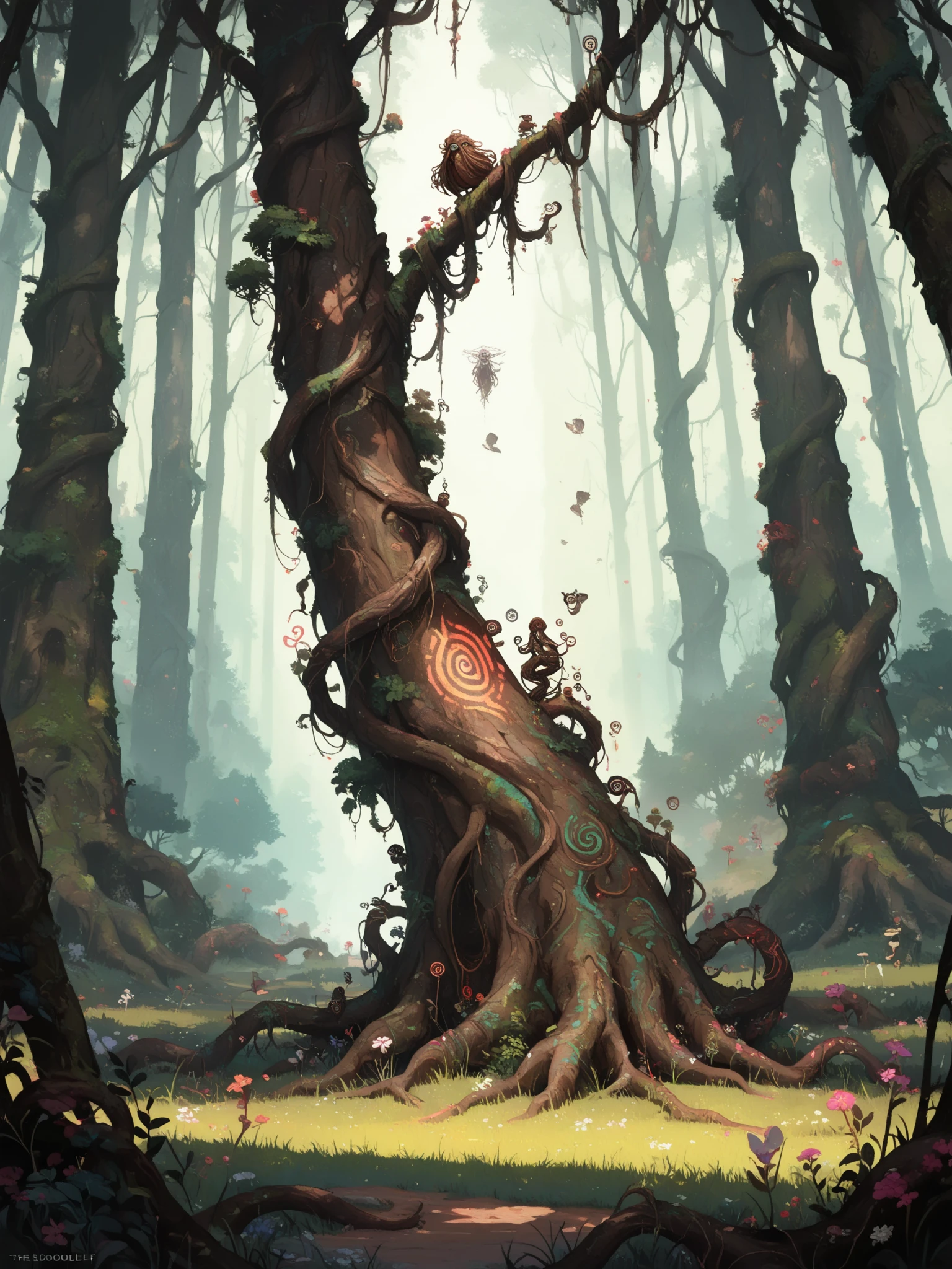 1 Dryad，Cartoon tree close-up，There is a face on it, treant, but rather a, ent treant dryad, the trees are angry, Evil Tree Elves, Groot, character art of maple story,leafy branches，Lots of branches， oak tree ent, plant monster, tree druid, of the tree, treebeard, entity, Jane wood art style, plant monster, Mobile game art(Masterpiece, Best quality, Ultra-detailed, Best Illustration:1.4),(:15）(refractions,Reflection:1.2) ,