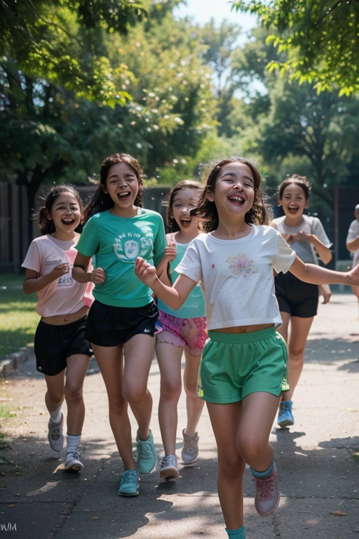Cute kids running together on the track with smiles on their faces --auto --s2