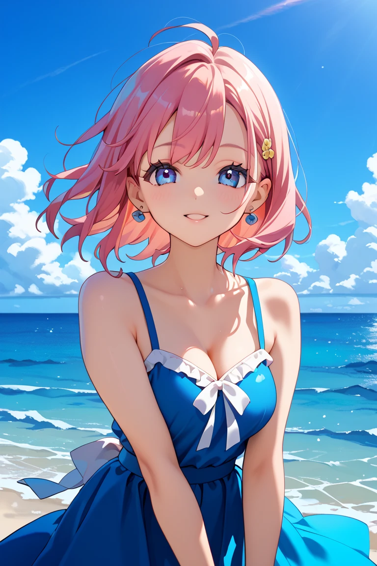 Momodebilke, Deviluke Type, demon tail, Hair Flower, hair ornaments, (Purple eyes:1.1), Pink Hair, short hair, tail, smile,
break demon tail, Pink leisure bikini,Pareo Swimsuit,barefoot,A thin long skirt is wrapped around her waist,Strolling on the sandy beach,True Summer,Daytime,Clear skies,whole bodyがイラストに入るように,
break outdoors,Beach,
break looking at viewer, whole body,
break (masterpiece:1.2), Highest quality, High resolution, unity 8k wallpaper, (figure:0.8), (beautiful detailed eyes:1.6), extremely detailed face, Perfect lighting, extremely detailed CG, (Perfect hands, Perfect Anatomy),