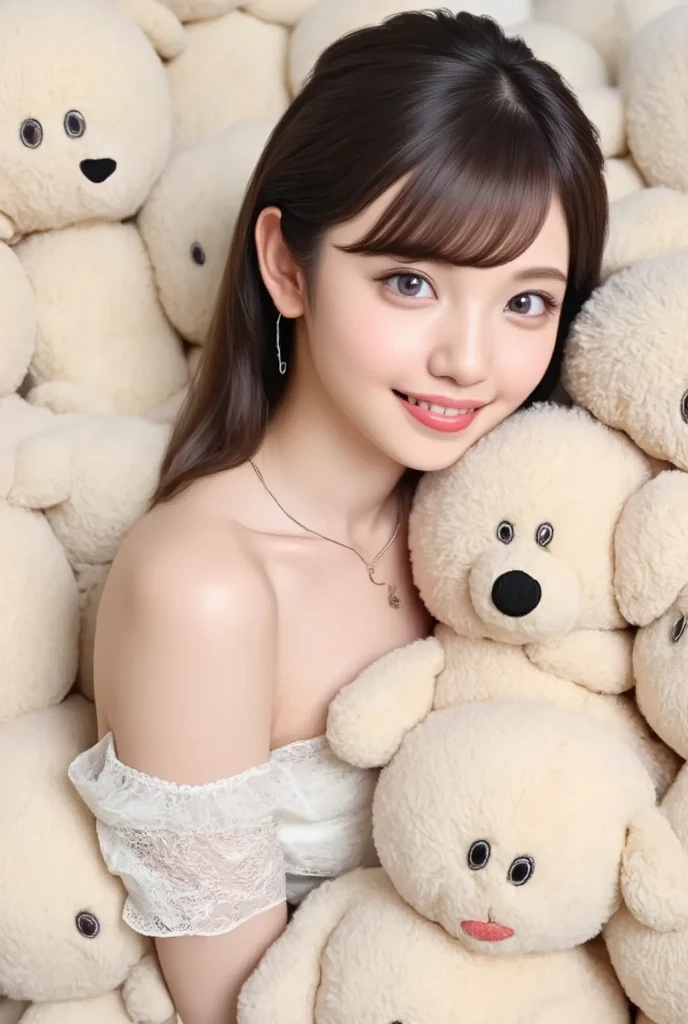 best quality, masterpiece,
 japanese idol girl, looking at viewer, long hair, Headshots, hold a teddy bear with one hand, enlargement, very beautiful detailed face, medium chest, (Cute face, looks tempting), eye level,
professional photos, high contrast exposure, soft bokeh, high key light, solid shadow