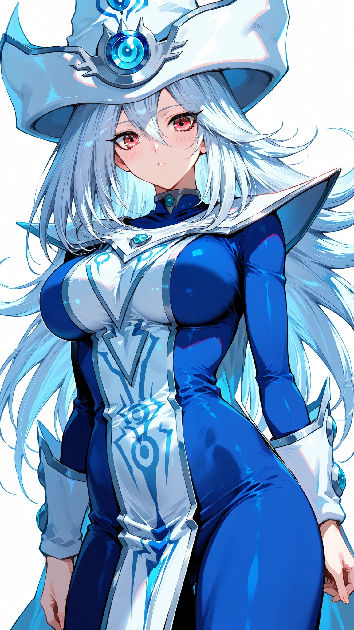 Silent magician, nude, (( desnuda,abdomen grande, abdomen colgado, panza)), (vientre colgando), long hair, cabello blanco, curvy body, gigantic sagging breast, aplastar tetas, duel monster, muslos gordos , muslos apretados, rage, rage unleashed.