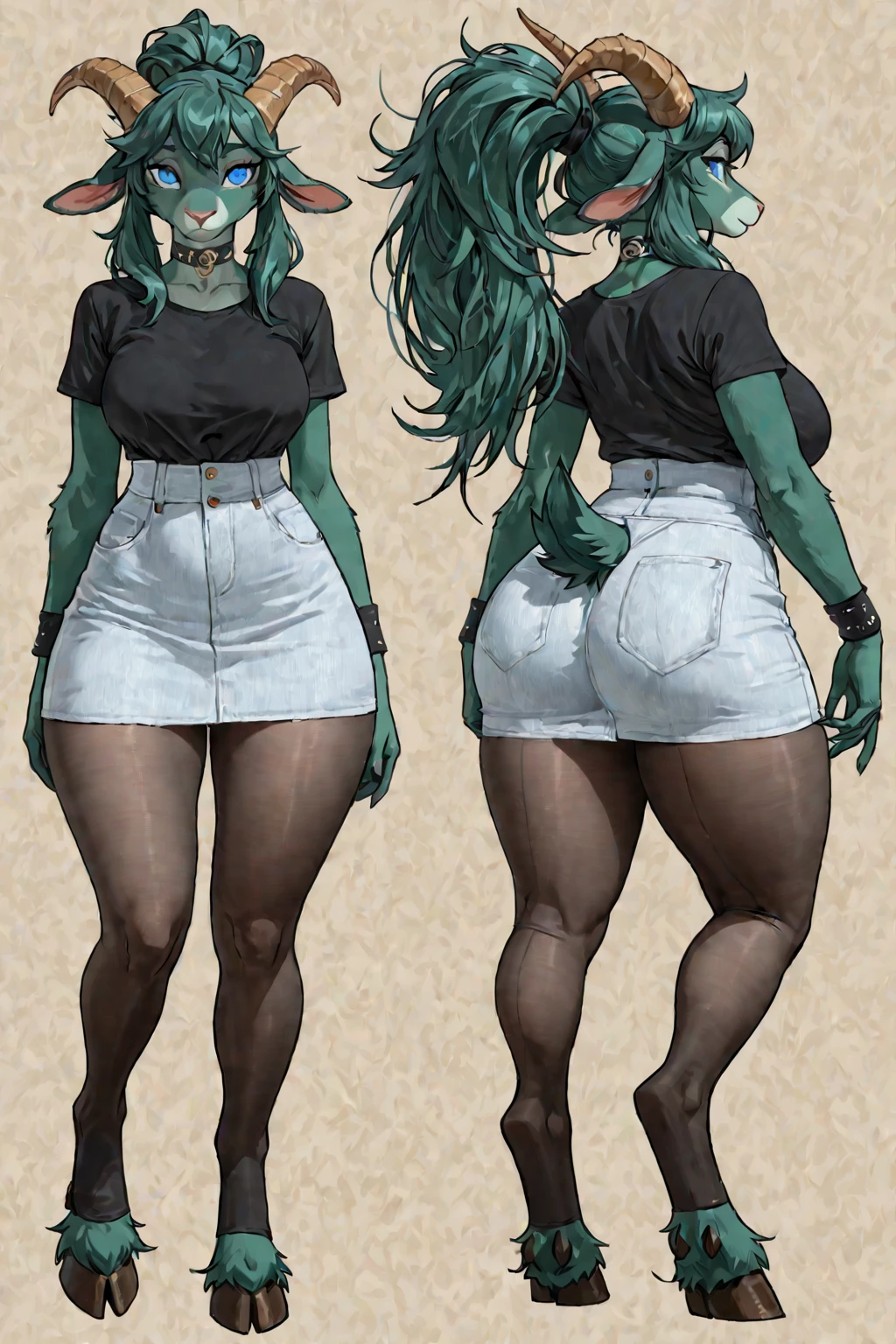 1 girl, small, goblin girl, female goblin, goblin, (green skin), ((large ears)), full body, jeans hot pants, (((short black hair))), huge ass, small ((wide hips, thick thighlat )), Mature looking, (((Full body)))